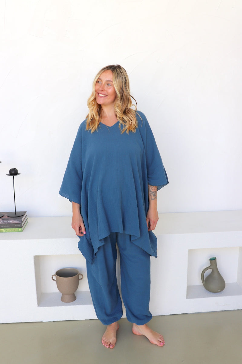 Blue Stone Cotton Elastic Long Pant