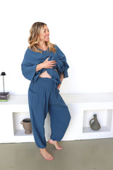 Blue Stone Cotton Elastic Long Pant
