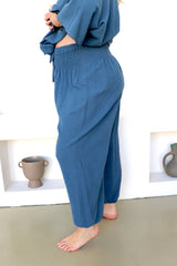 Blue Stone Cotton Elastic Long Pant