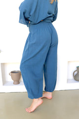 Blue Stone Cotton Elastic Long Pant
