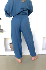 Blue Stone Cotton Elastic Long Pant