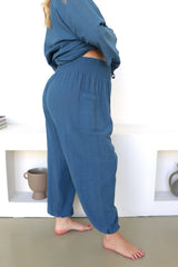 Blue Stone Cotton Elastic Long Pant