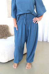 Blue Stone Cotton Elastic Long Pant