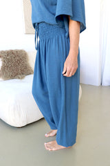 Blue Stone Cotton Elastic Long Pant