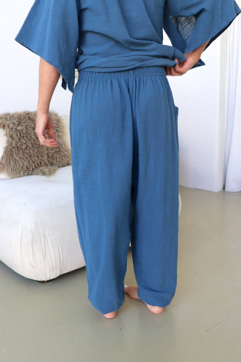 Blue Stone Cotton Elastic Long Pant