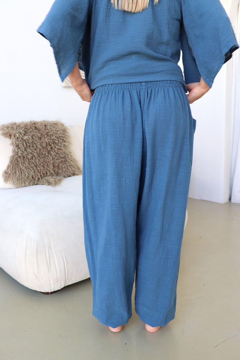Blue Stone Cotton Elastic Long Pant