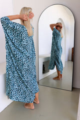 Long Kaftan In Bright Blue Leopard