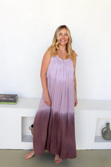 Celine Maxi Dress In Lilac Mocha Dream Tie Dye