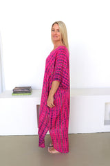 Long Kaftan In Hot Pink Tie Dye