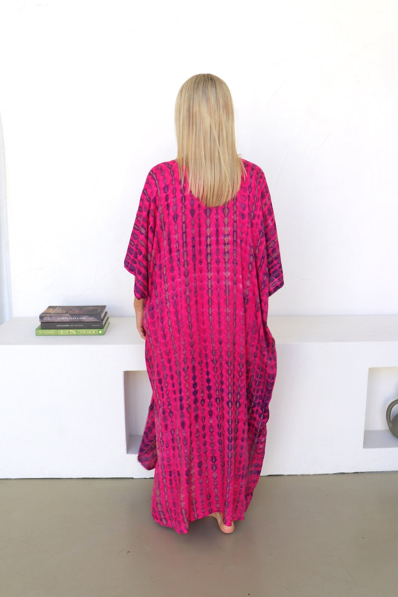 Long Kaftan In Hot Pink Tie Dye