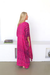 Long Kaftan In Hot Pink Tie Dye
