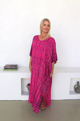 Long Kaftan In Hot Pink Tie Dye