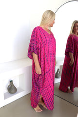 Long Kaftan In Hot Pink Tie Dye