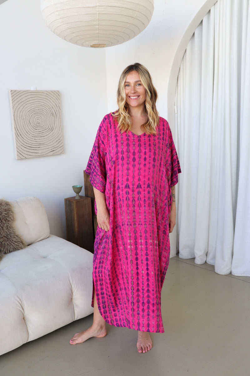 Long Kaftan In Hot Pink Tie Dye