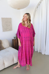 Long Kaftan In Hot Pink Tie Dye
