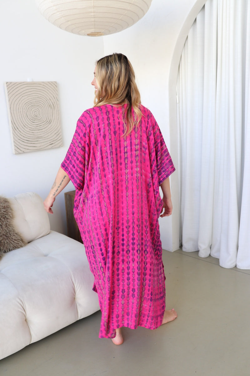 Long Kaftan In Hot Pink Tie Dye