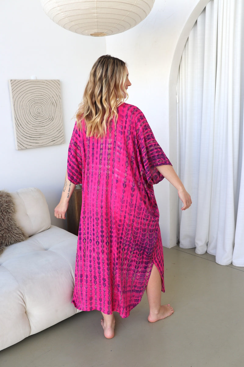 Long Kaftan In Hot Pink Tie Dye