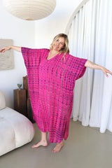 Long Kaftan In Hot Pink Tie Dye