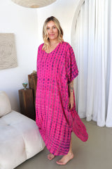 Long Kaftan In Hot Pink Tie Dye