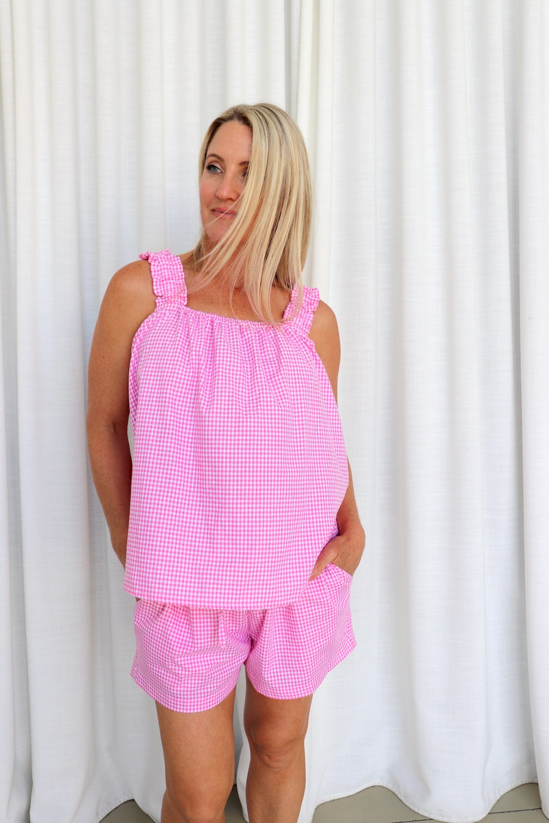 Designer RO Cotton PJ Set in Pink Gingham
