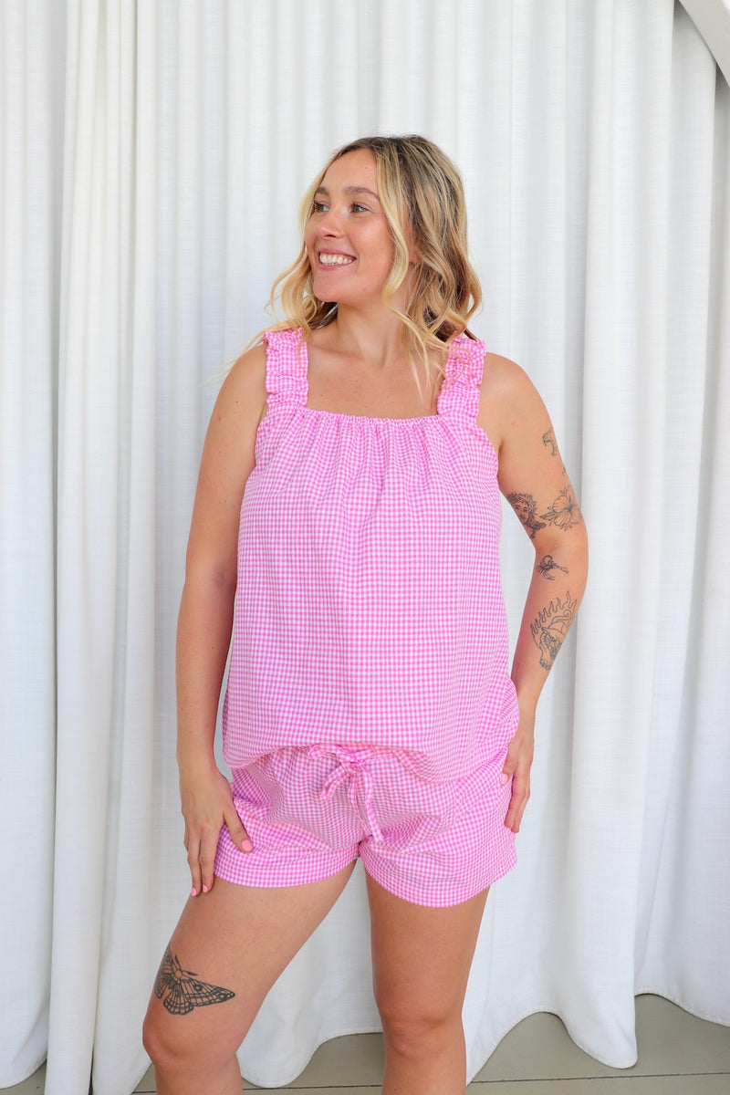 Designer RO Cotton PJ Set in Pink Gingham