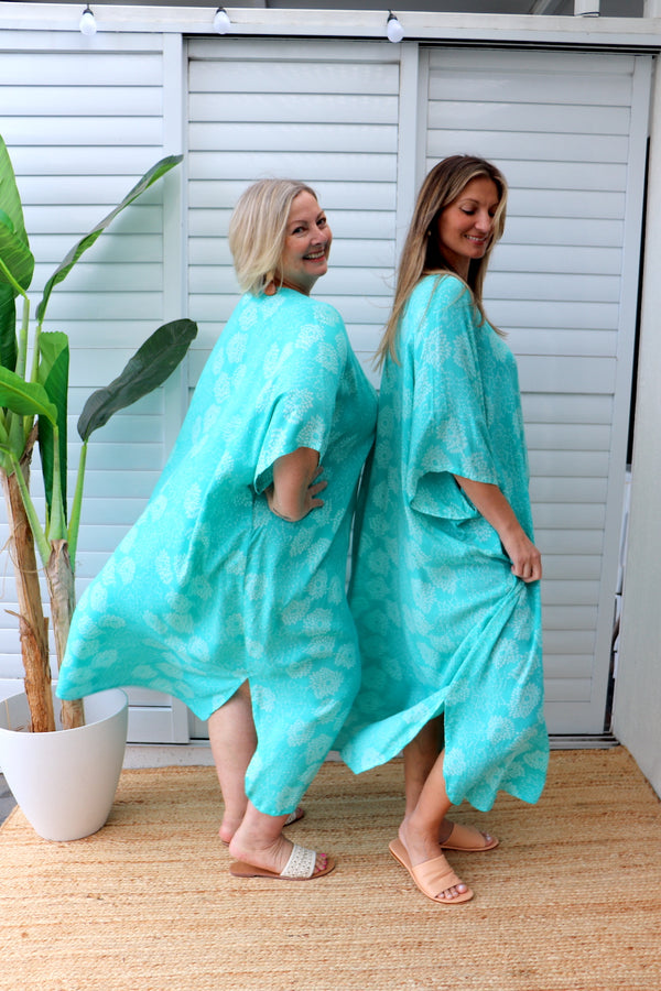 Long Kaftan In Aqua Flower