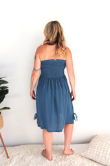 Cotton Strapless Beach Dress/Skirt in Blue Stone