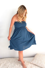 Cotton Strapless Beach Dress/Skirt in Blue Stone