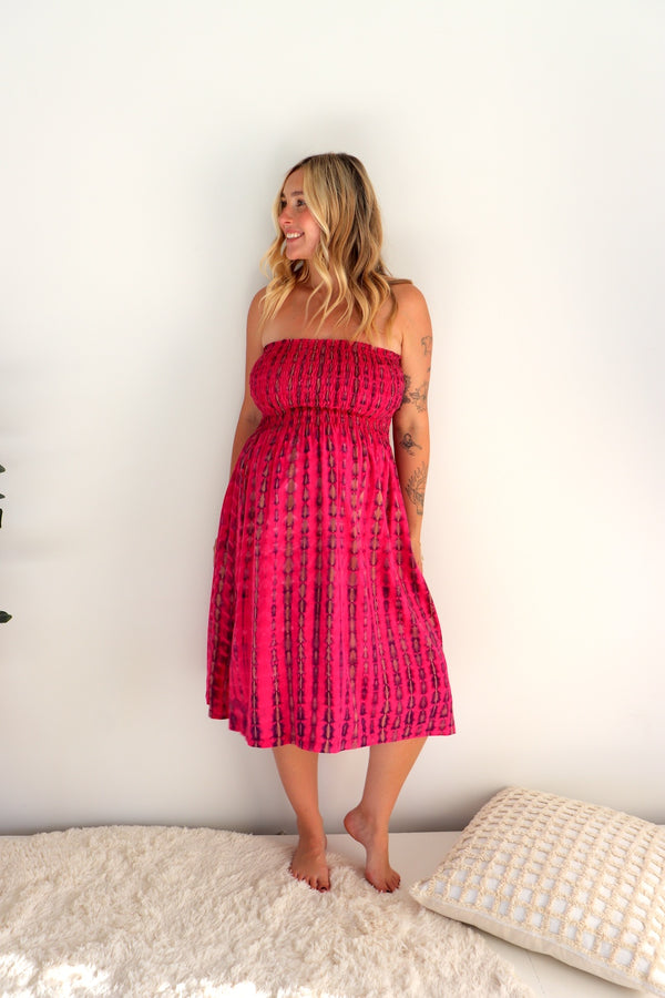 Strapless Beach Dress/Skirt in Hot Pink Tie Dye