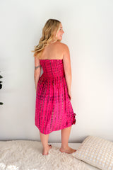 Strapless Beach Dress/Skirt in Hot Pink Tie Dye