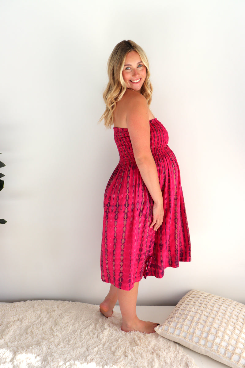 Strapless Beach Dress/Skirt in Hot Pink Tie Dye