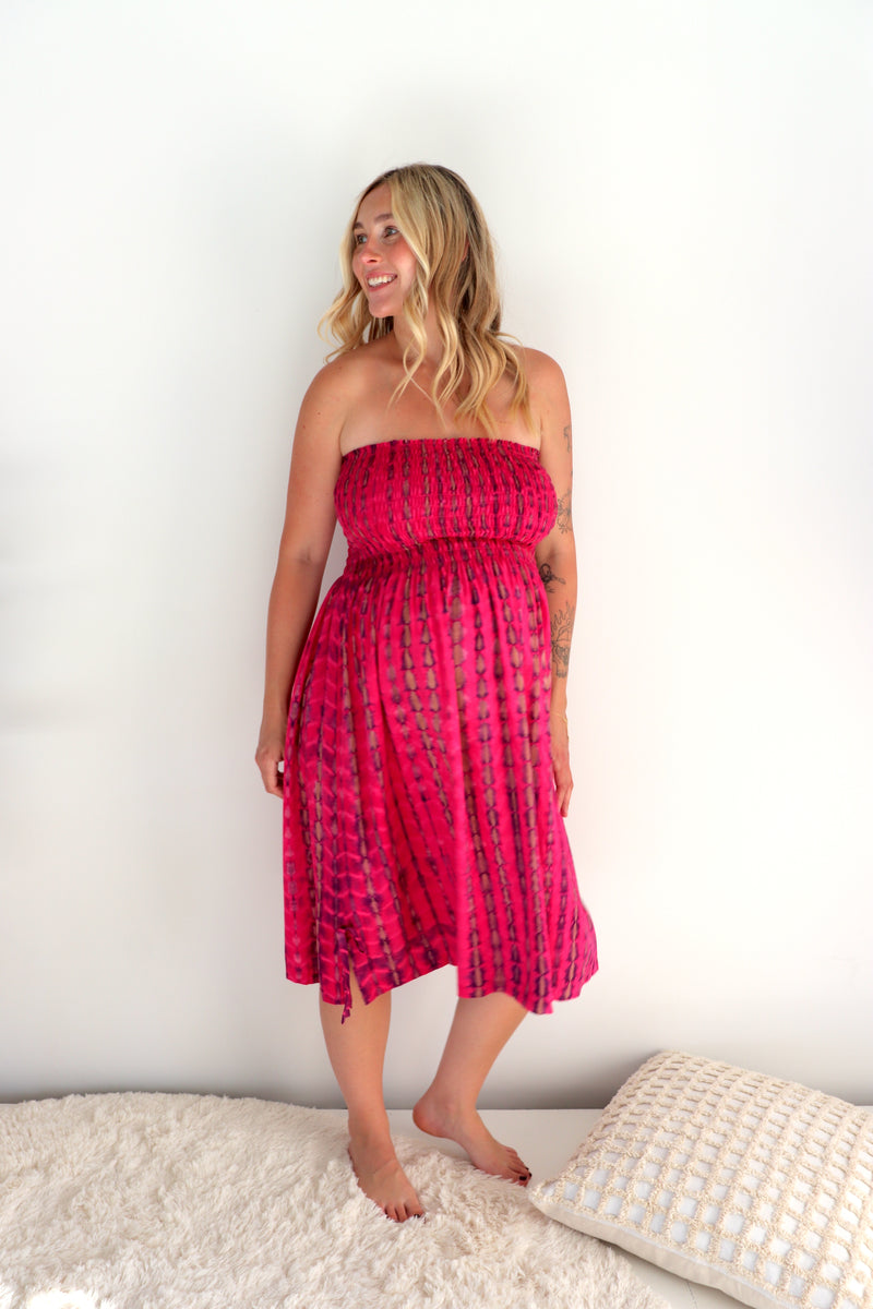 Strapless Beach Dress/Skirt in Hot Pink Tie Dye