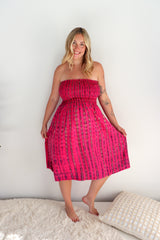 Strapless Beach Dress/Skirt in Hot Pink Tie Dye