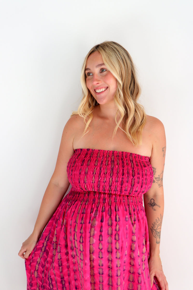 Strapless Beach Dress/Skirt in Hot Pink Tie Dye