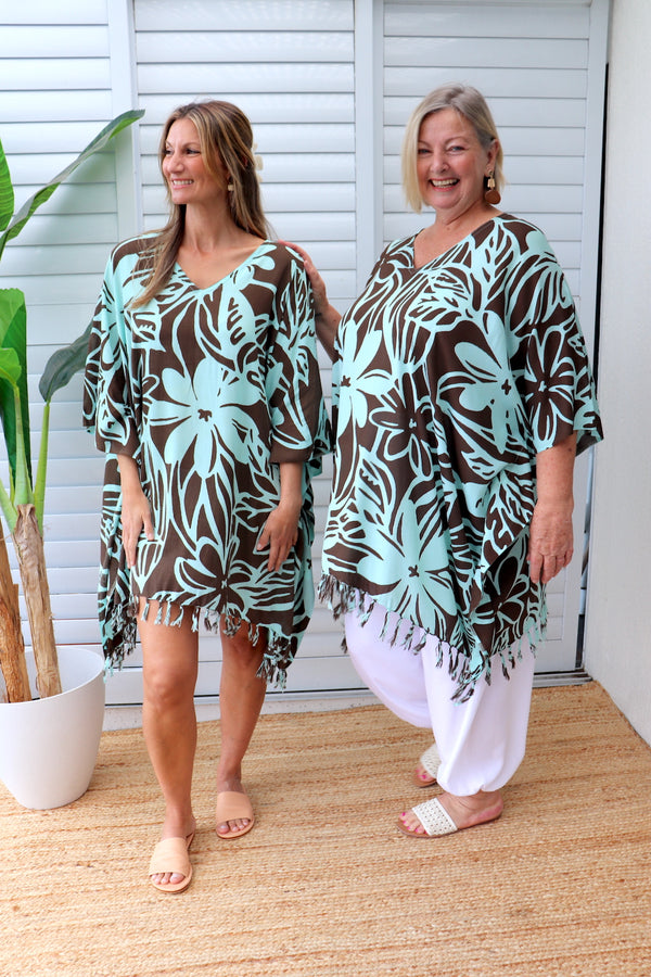 Short Kaftan With Tassels In Hibiscus Mint