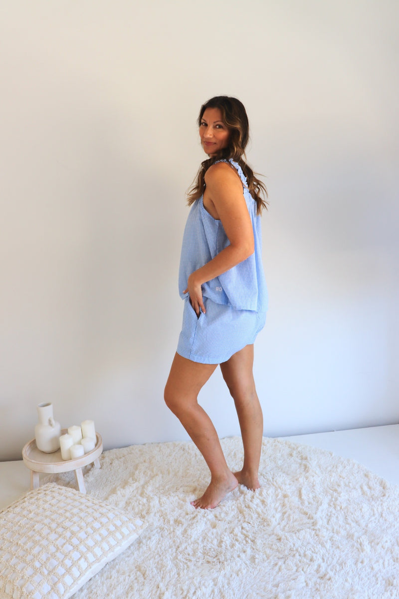 Designer RO Cotton PJ Set in Blue Gingham