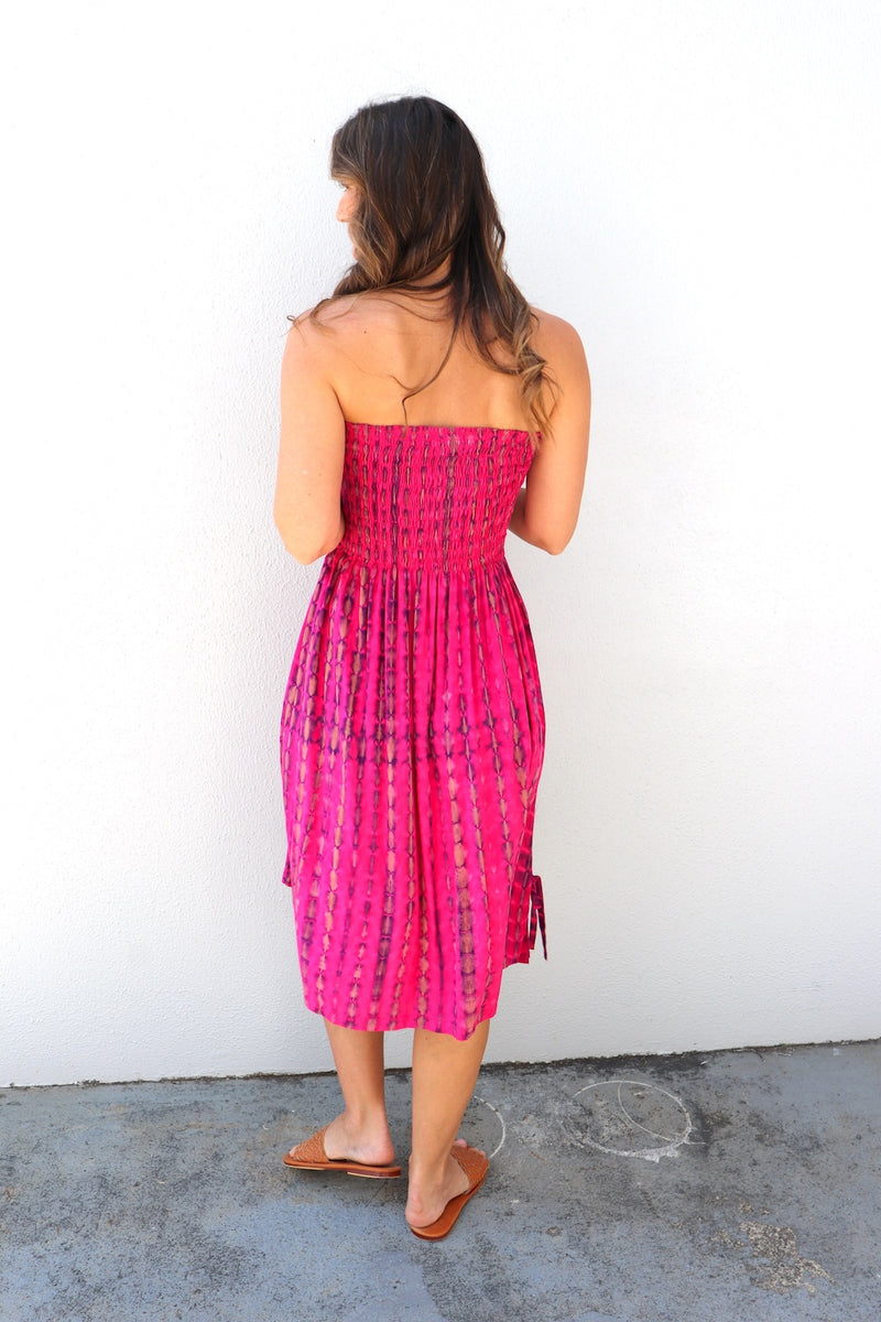 Strapless Beach Dress/Skirt in Hot Pink Tie Dye