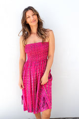 Strapless Beach Dress/Skirt in Hot Pink Tie Dye