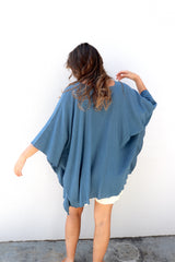 Cotton Short Kaftan in Blue Stone