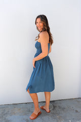 Cotton Strapless Beach Dress/Skirt in Blue Stone