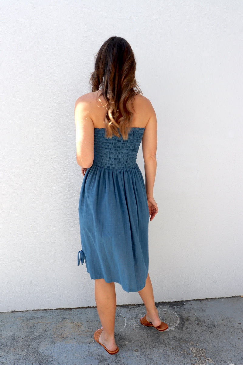 Cotton Strapless Beach Dress/Skirt in Blue Stone