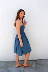 Cotton Strapless Beach Dress/Skirt in Blue Stone