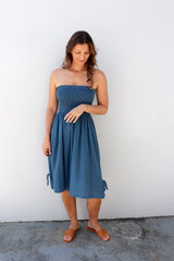 Cotton Strapless Beach Dress/Skirt in Blue Stone