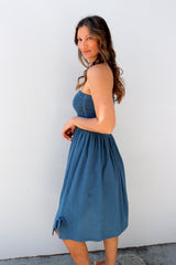 Cotton Strapless Beach Dress/Skirt in Blue Stone