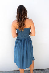 Cotton Strapless Beach Dress/Skirt in Blue Stone
