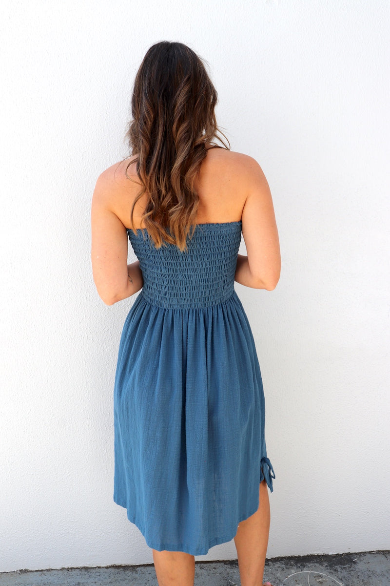 Cotton Strapless Beach Dress/Skirt in Blue Stone