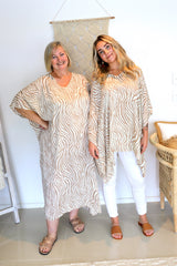 Long Kaftan In Zebra Taupe