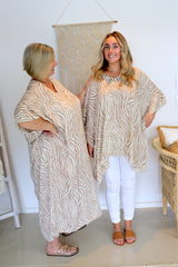 Long Kaftan In Zebra Taupe