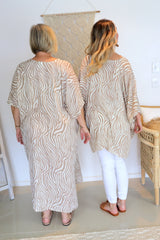 Long Kaftan In Zebra Taupe