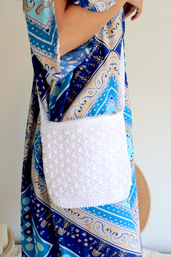 Capri Crochet Cross Body Bag in White